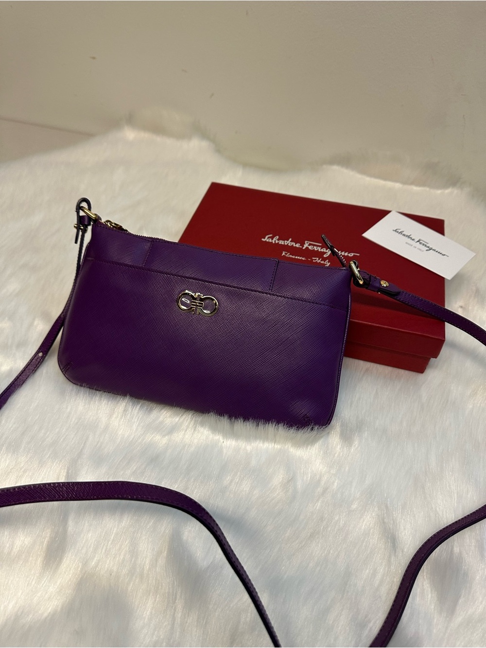Salvatore Ferragamo Violet Leather Crossbody with Gancini